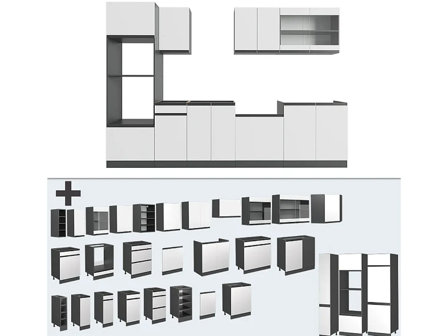 Mueble de cocina blanco/antracita 300x46x81.6 r-line
