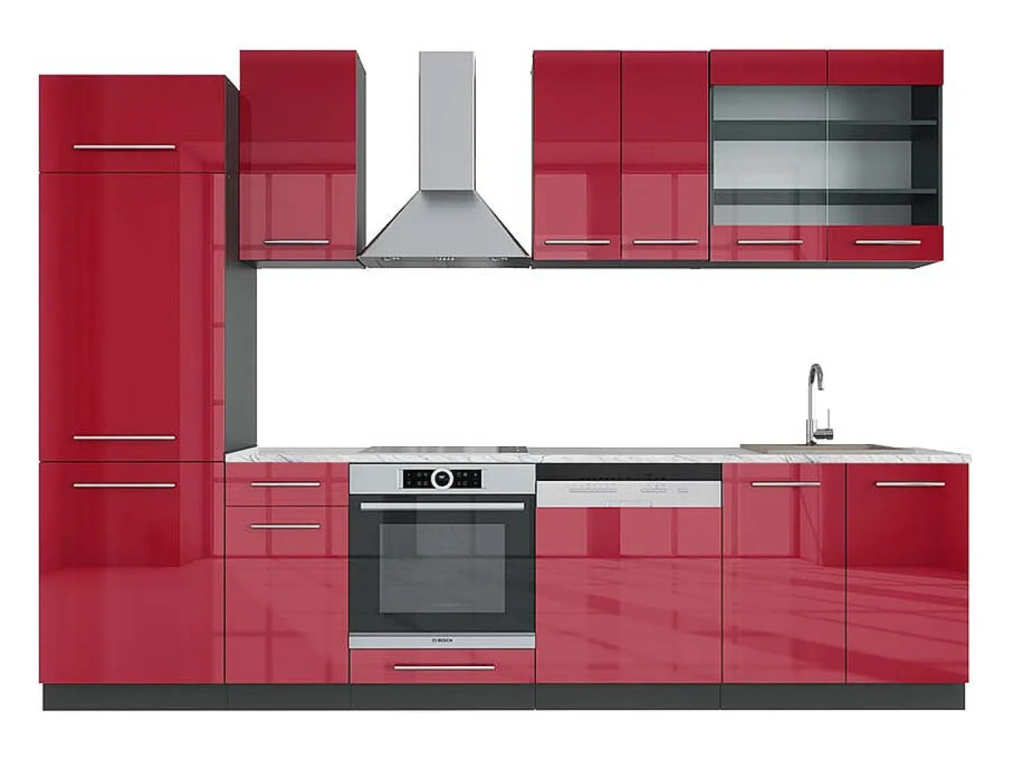Mueble de cocina burdeos brillo intenso/antracita 300x60x81.6 fame-line