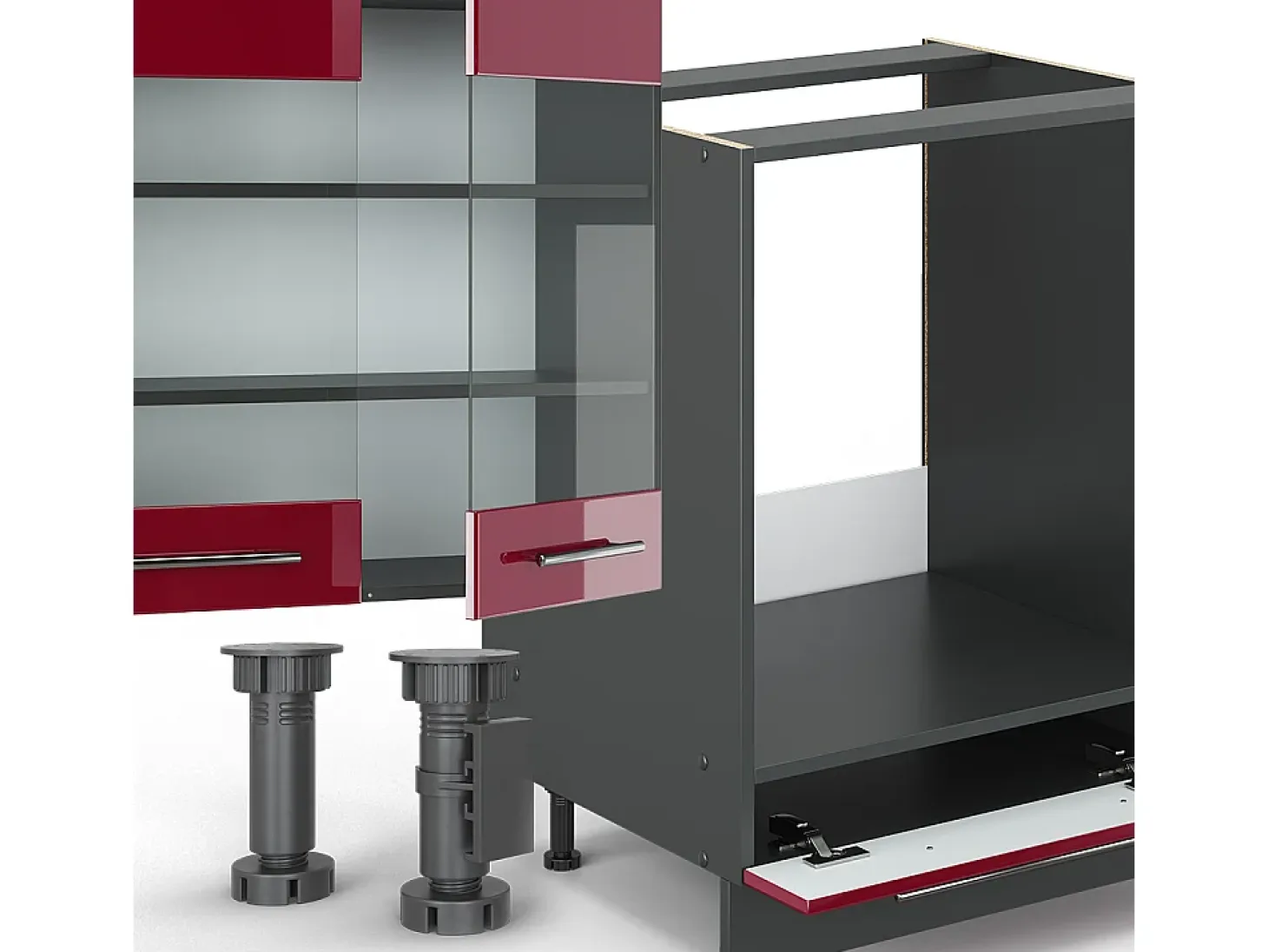 Mueble de cocina burdeos brillo intenso/antracita 300x60x81.6 fame-line