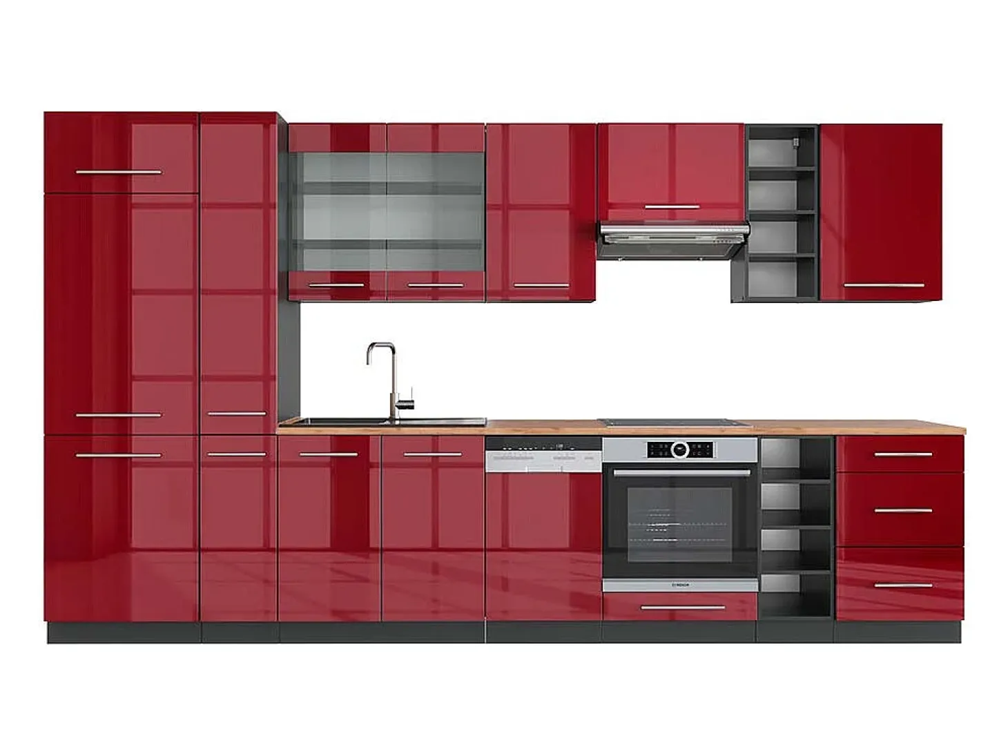 Mueble de cocina burdeos brillo intenso/antracita 355x60x81.6 fame-line