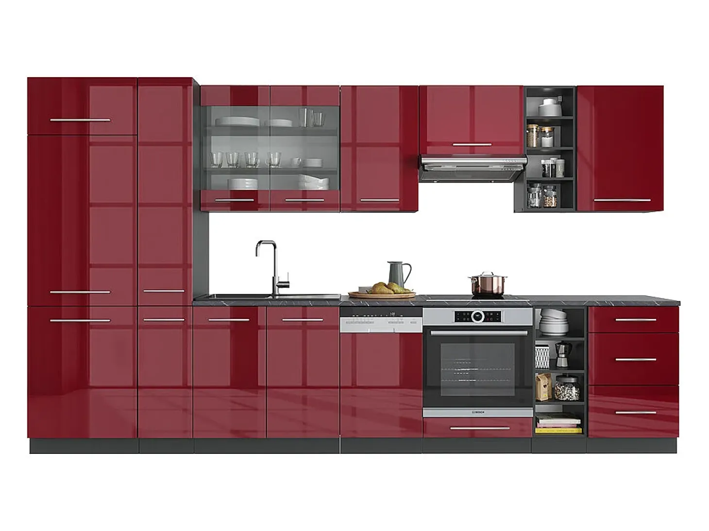 Mueble de cocina burdeos brillo intenso/antracita 355x60x81.6 fame-line