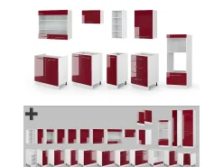 Mueble de cocina burdeos brillo intenso/blanco 280x46x81.6 fame-line