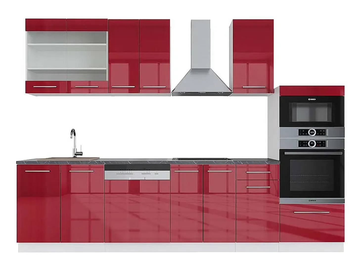 Mueble de cocina burdeos brillo intenso/blanco 300x60x81.6 fame-line
