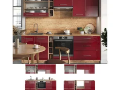 Mueble de cocina burdeos brillo intenso/roble dorado 235x60x81.6 fame-line