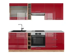 Mueble de cocina burdeos brillo intenso/roble dorado 235x60x81.6 fame-line