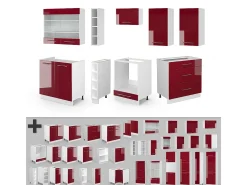 Mueble de cocina burdeos brillo intenso/blanco 235x60x81.6 fame-line