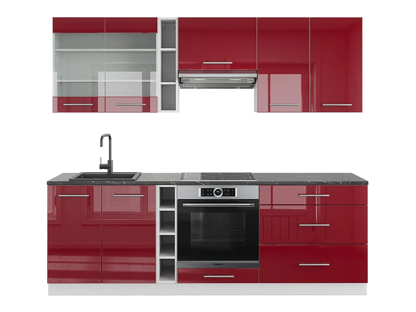Mueble de cocina burdeos brillo intenso/blanco 235x60x81.6 fame-line