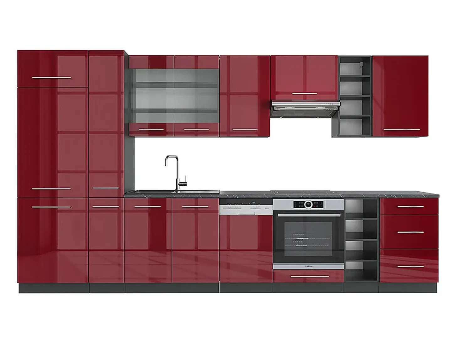 Mueble de cocina burdeos brillo intenso/antracita 355x46x81.6 fame-line
