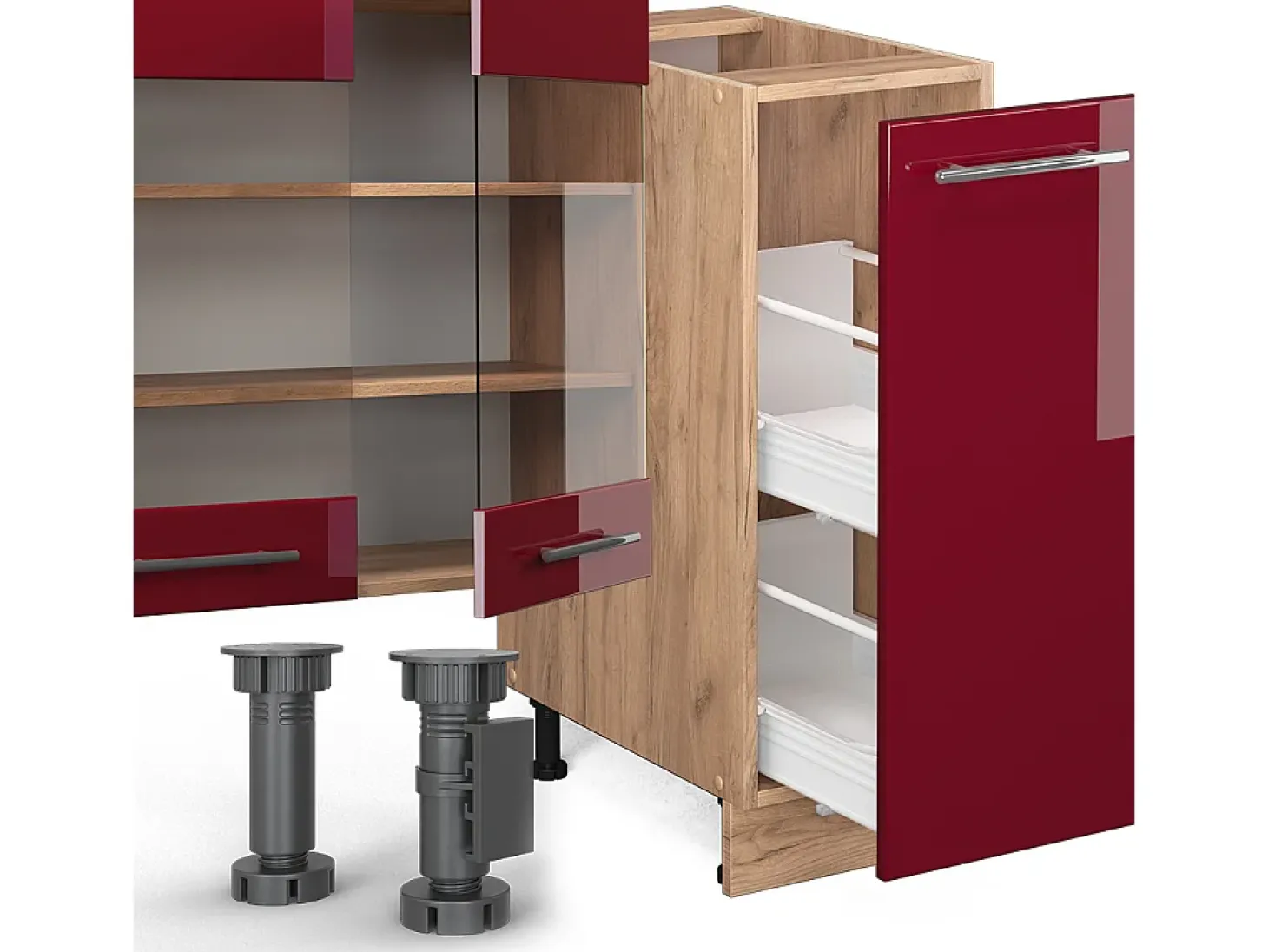 Mueble de cocina burdeos brillo intenso/roble dorado 280x60x81.6 fame-line