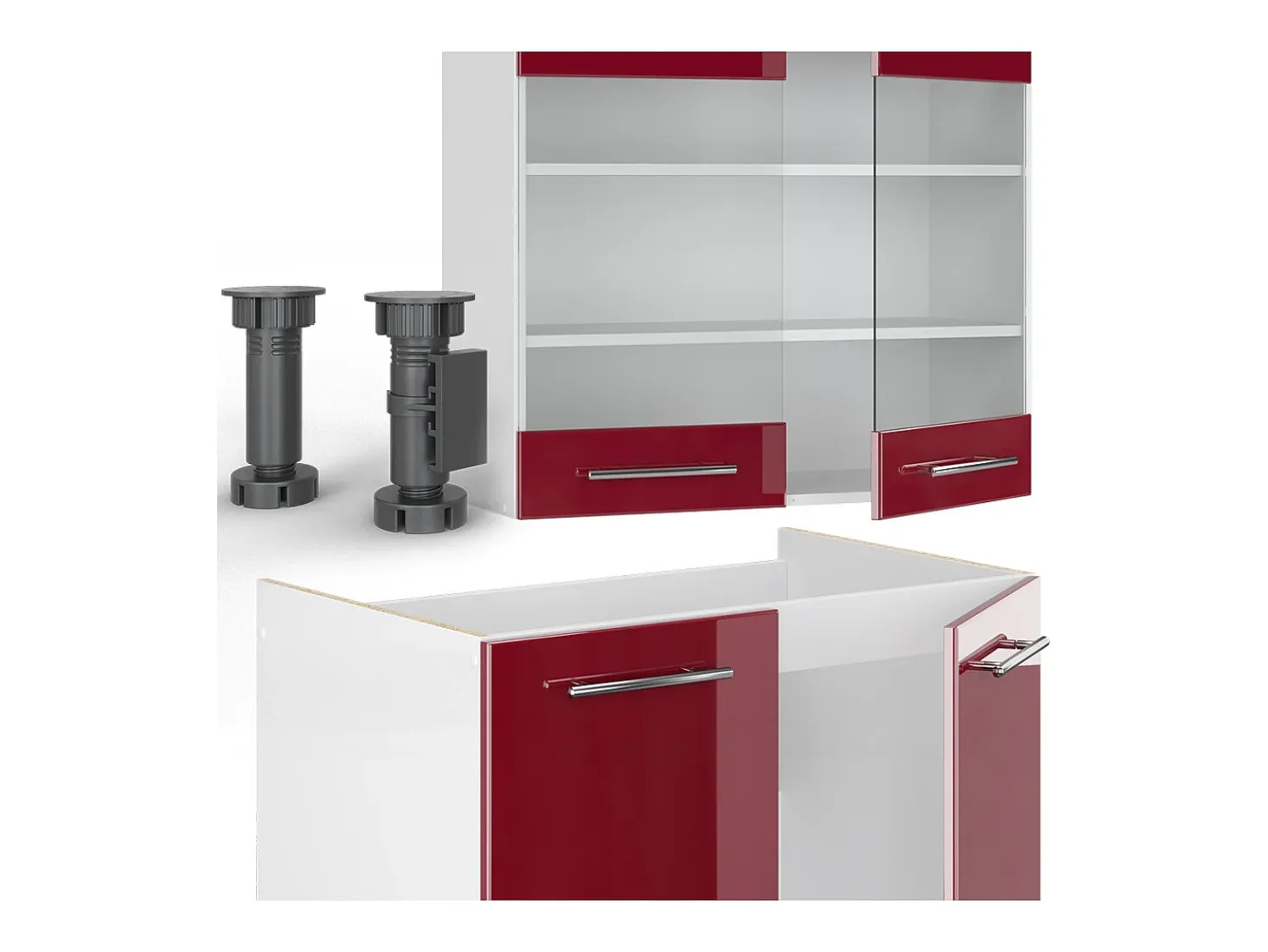 Mueble de cocina burdeos brillo intenso/blanco 240x60x81.6 fame-line