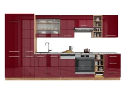 Mueble de cocina burdeos brillo intenso/roble dorado 355x60x81.6 fame-line