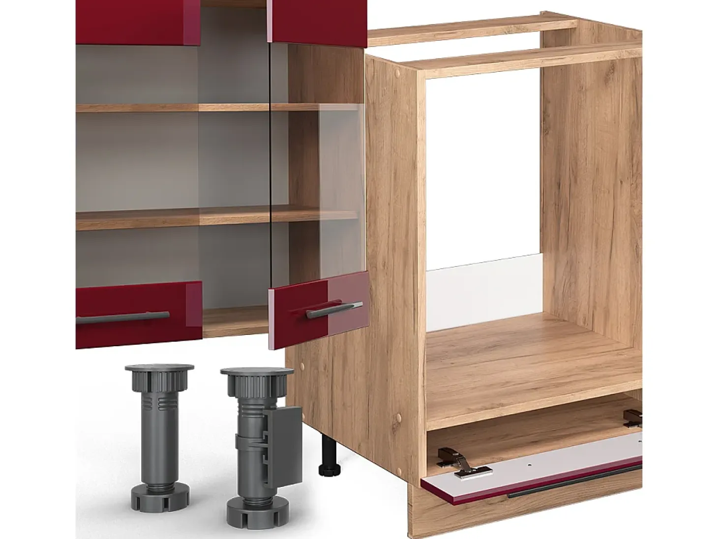 Mueble de cocina burdeos brillo intenso/roble dorado 355x60x81.6 fame-line