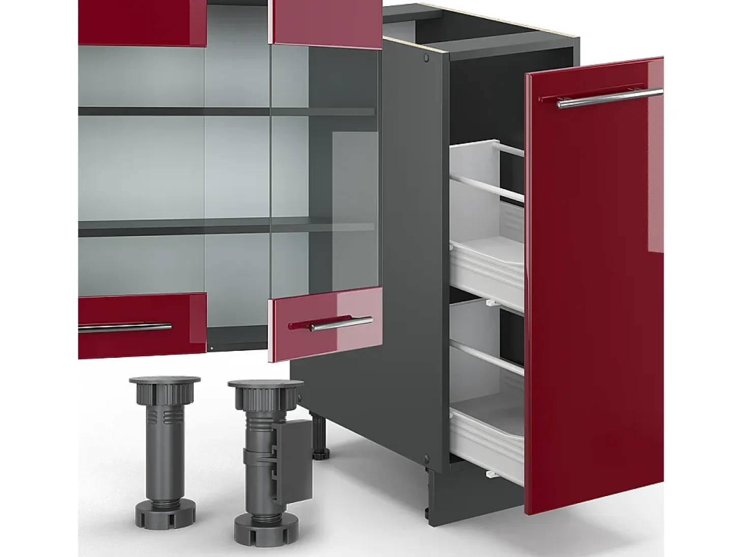 Mueble de cocina burdeos brillo intenso/antracita 280x46x81.6 fame-line