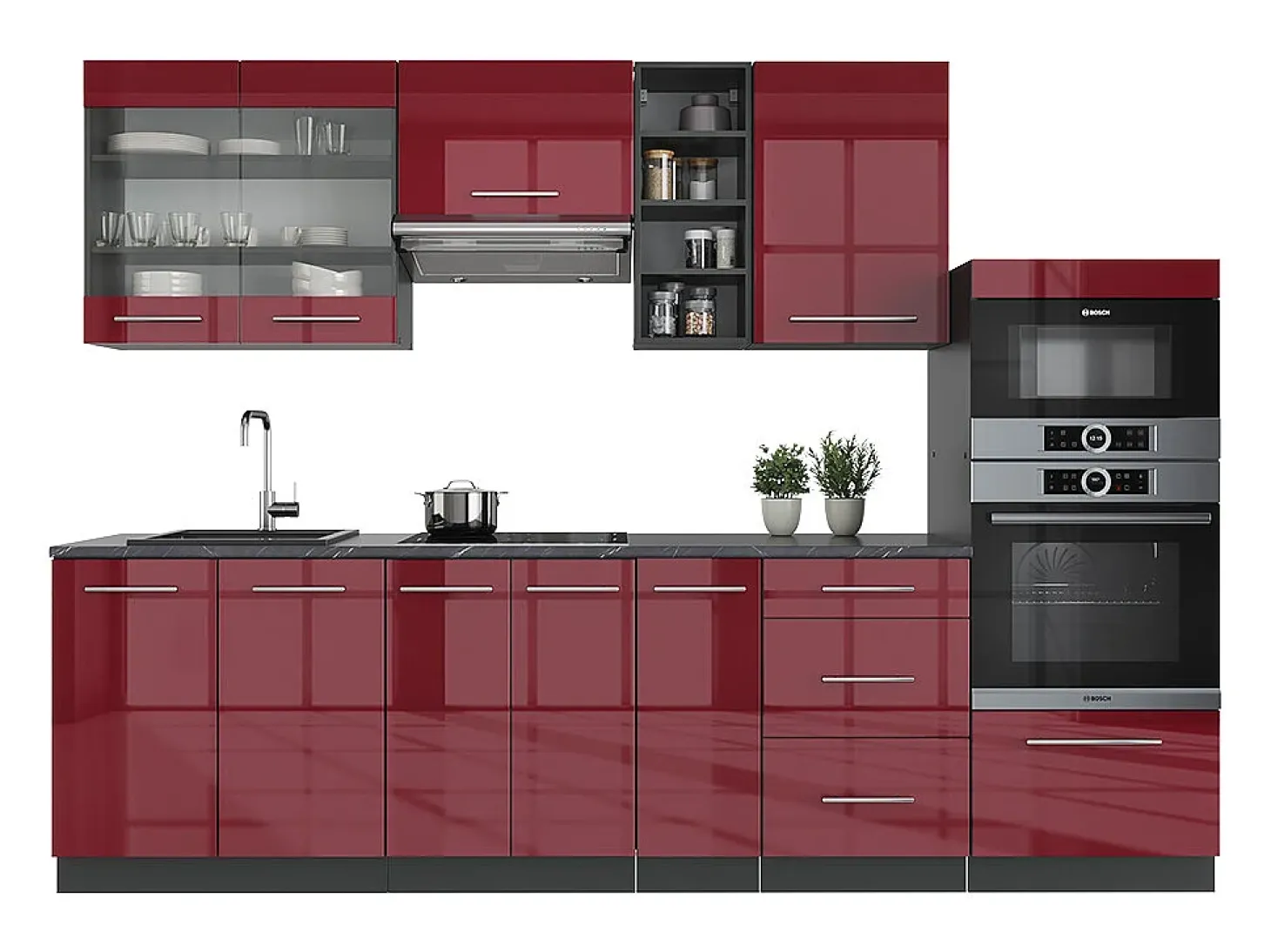Mueble de cocina burdeos brillo intenso/antracita 280x46x81.6 fame-line