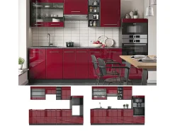 Mueble de cocina burdeos brillo intenso/antracita 280x46x81.6 fame-line