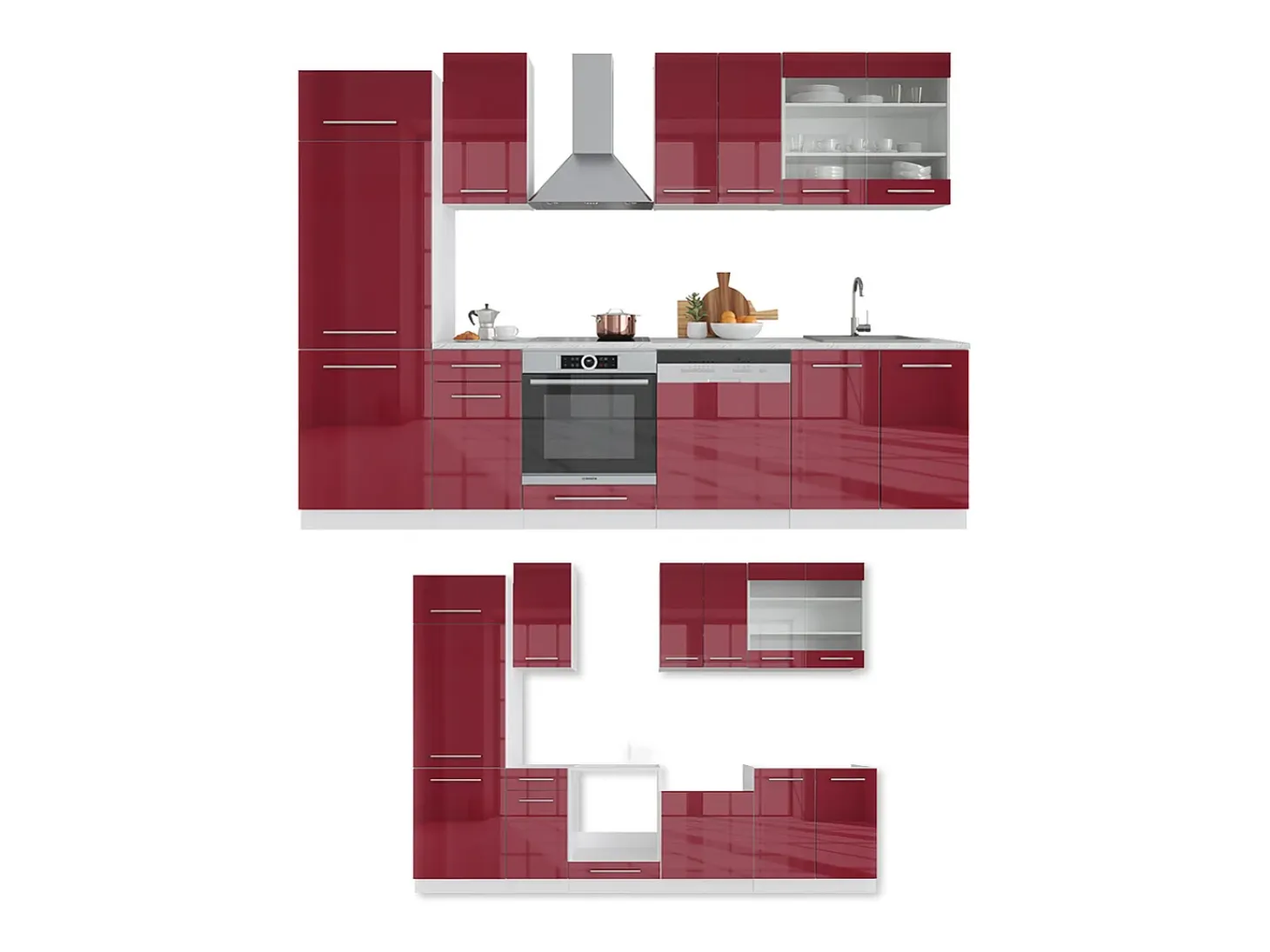 Mueble de cocina burdeos brillo intenso/blanco 300x60x81.6 fame-line
