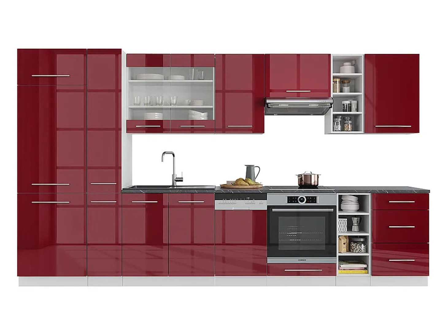 Mueble de cocina burdeos brillo intenso/blanco 355x60x81.6 fame-line