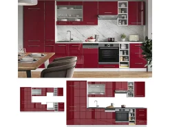 Mueble de cocina burdeos brillo intenso/blanco 355x60x81.6 fame-line