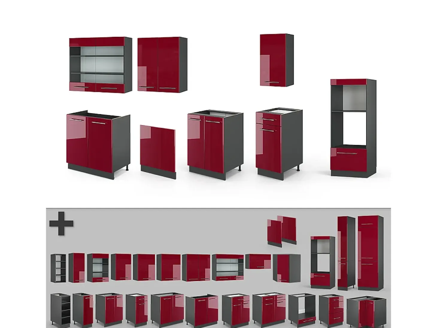 Mueble de cocina burdeos brillo intenso/antracita 300x60x81.6 fame-line