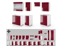 Mueble de cocina burdeos brillo intenso/blanco 240x60x81.6 fame-line