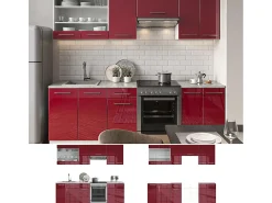 Mueble de cocina burdeos brillo intenso/blanco 240x60x81.6 fame-line