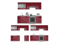 Mueble de cocina burdeos brillo intenso/blanco 240x60x81.6 fame-line