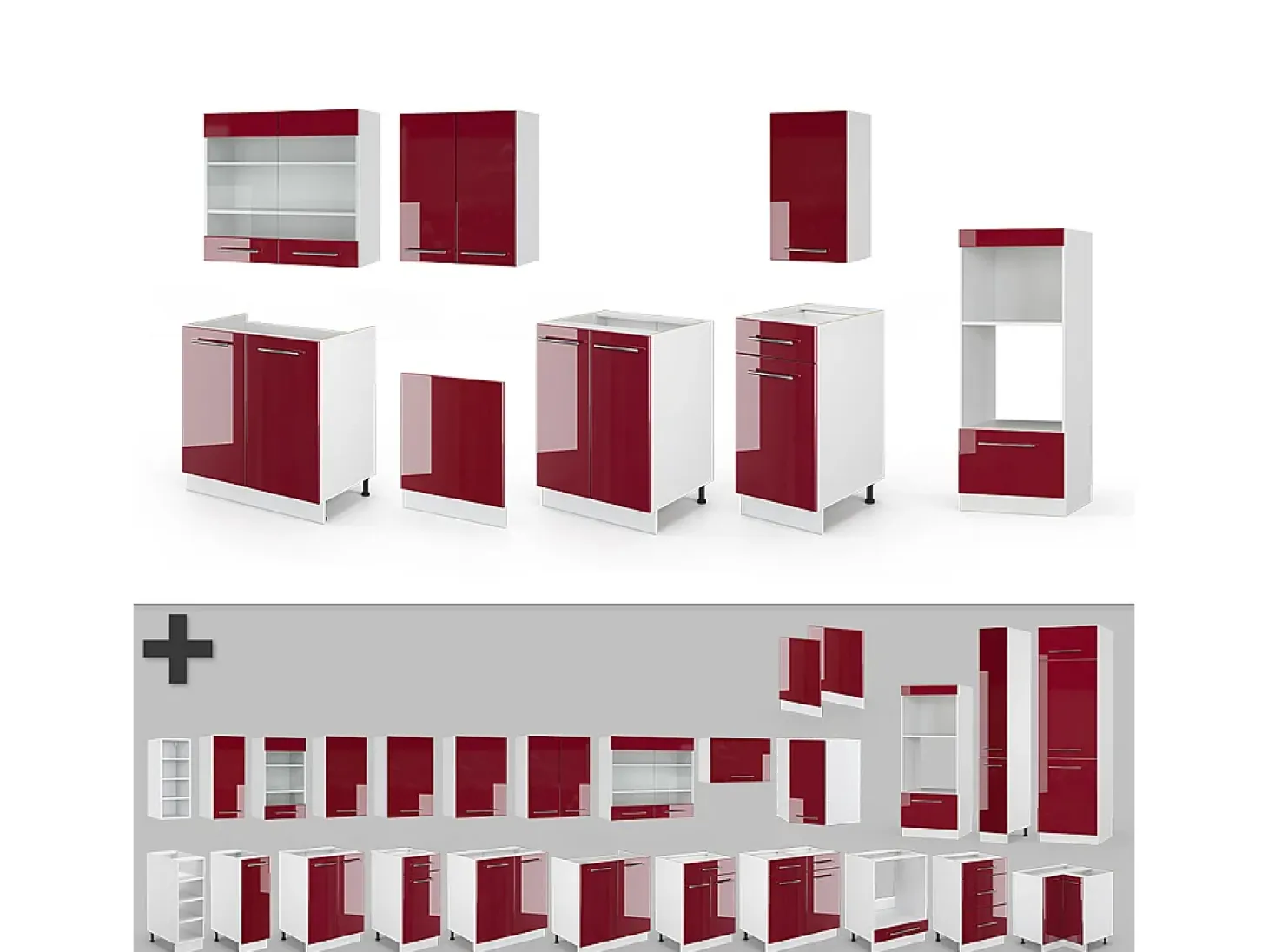 Mueble de cocina burdeos brillo intenso/blanco 300x46x81.6 fame-line