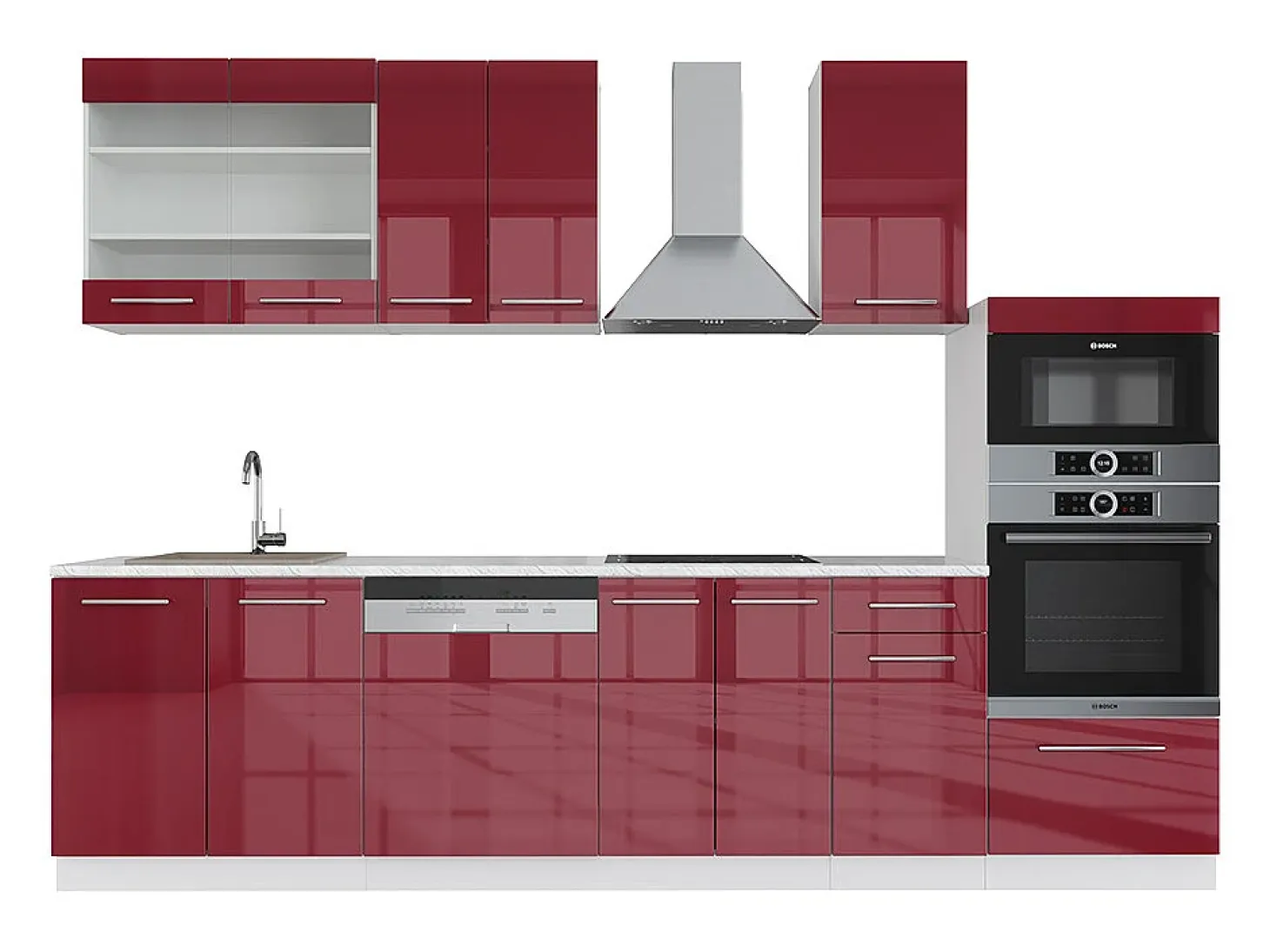 Mueble de cocina burdeos brillo intenso/blanco 300x46x81.6 fame-line