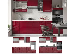 Mueble de cocina burdeos brillo intenso/blanco 280x60x81.6 fame-line