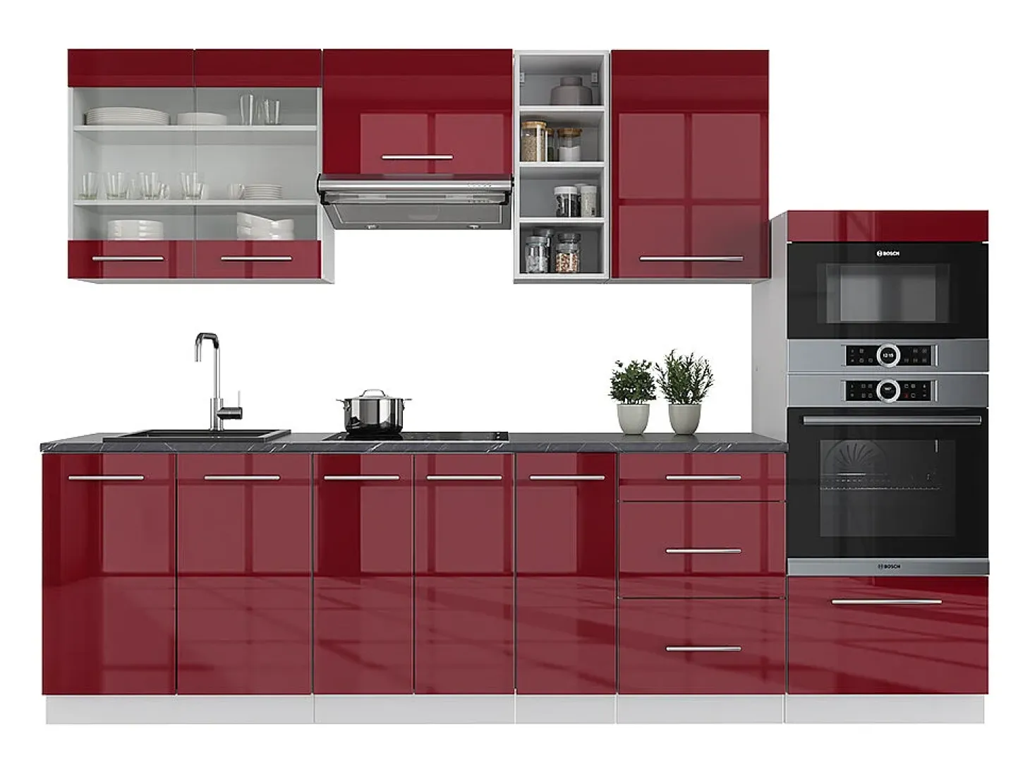 Mueble de cocina burdeos brillo intenso/blanco 280x60x81.6 fame-line