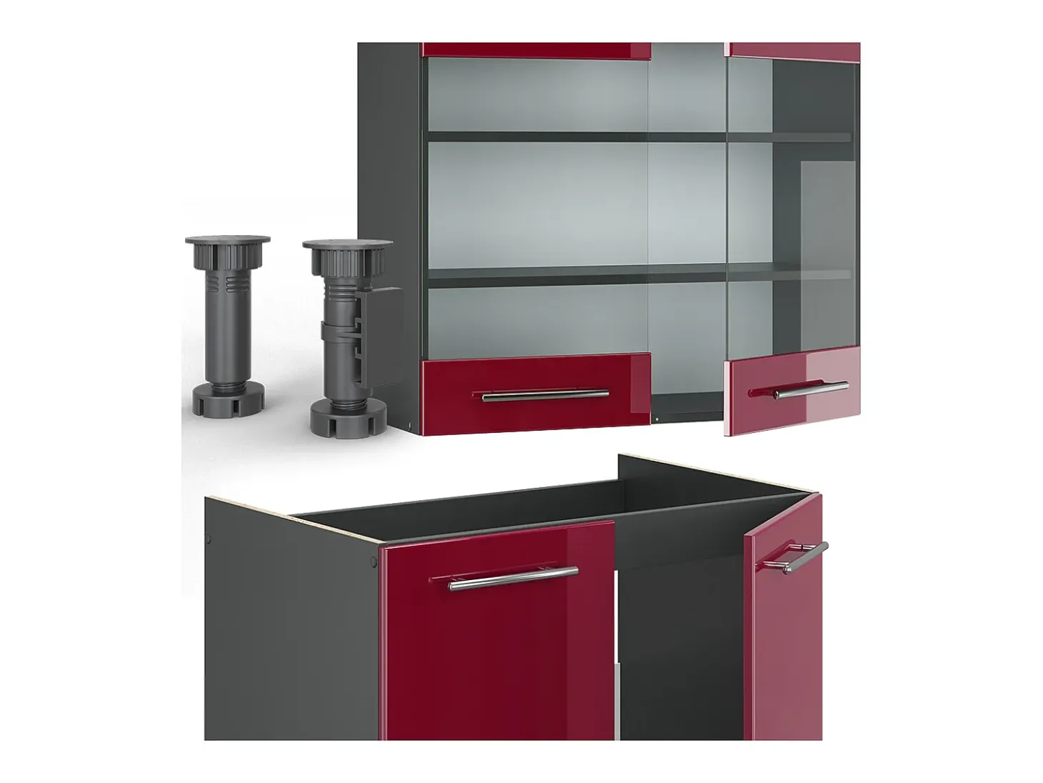 Mueble de cocina burdeos brillo intenso/antracita 240x60x81.6 fame-line