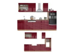 Mueble de cocina burdeos brillo intenso/roble dorado 300x60x81.6 fame-line