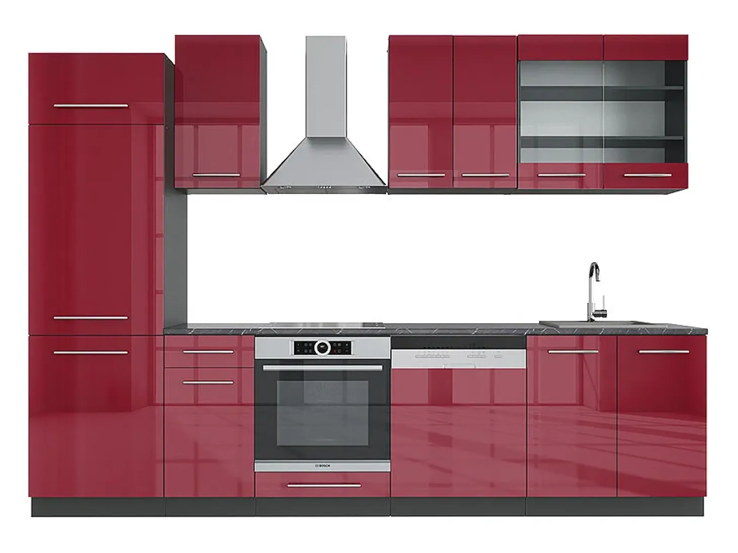 Mueble de cocina burdeos brillo intenso/antracita 300x46x81.6 fame-line