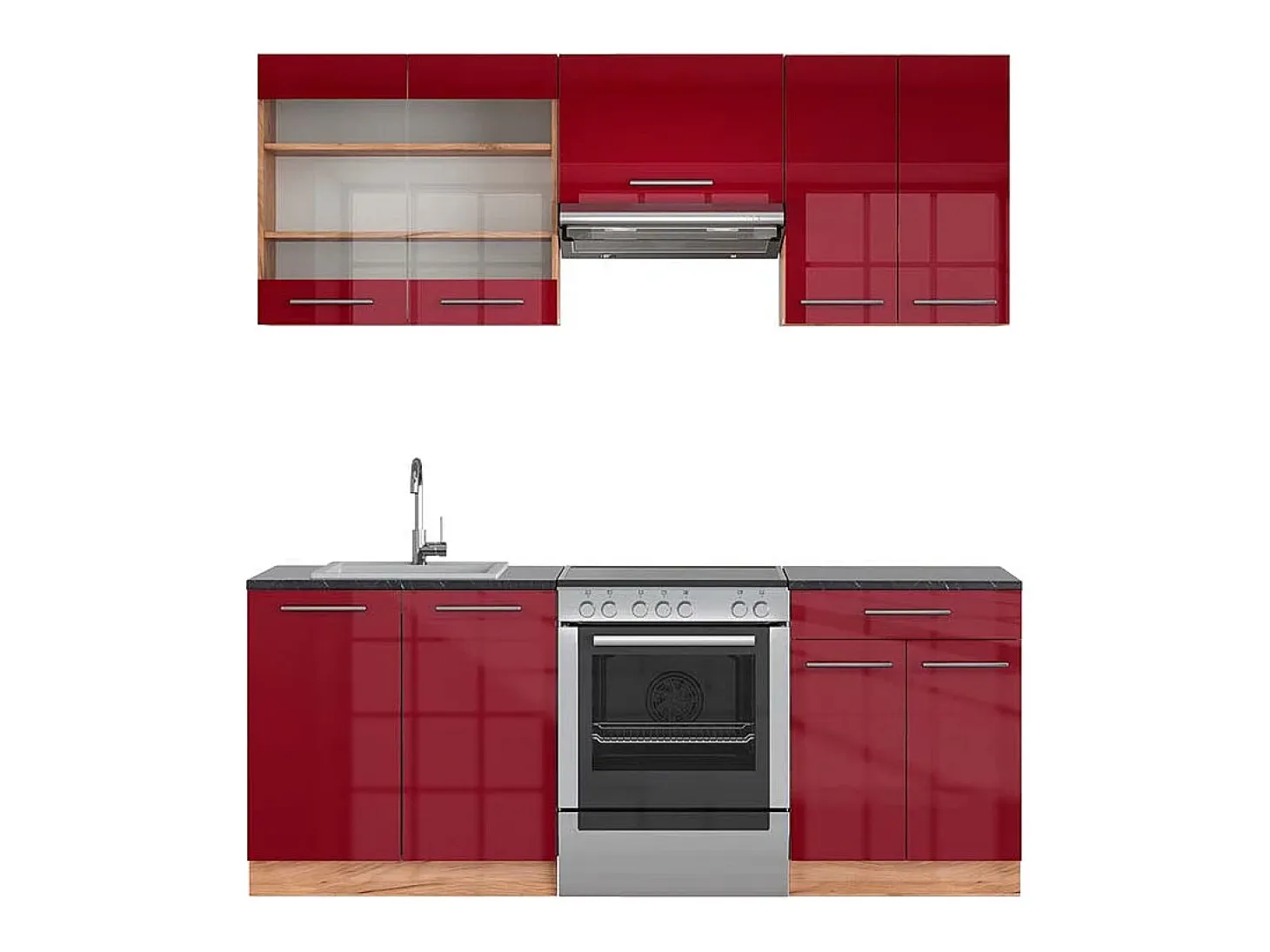 Mueble de cocina burdeos brillo intenso/roble dorado 200x60x81.6 fame-line