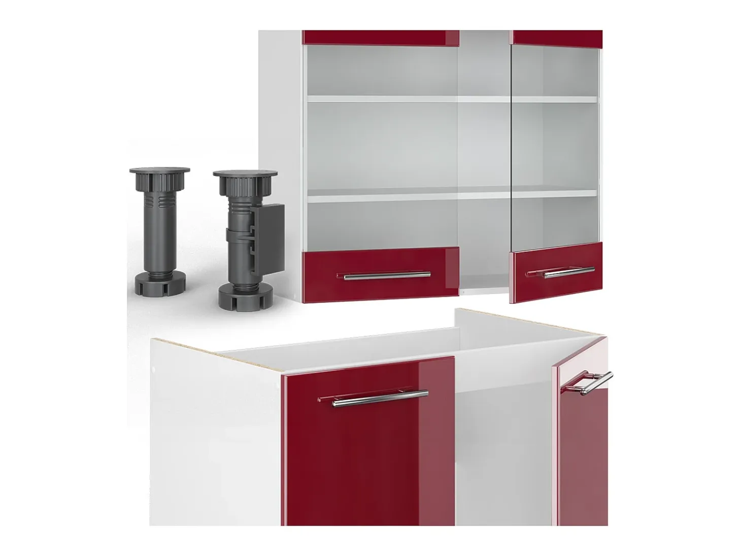 Mueble de cocina burdeos brillo intenso/blanco 235x60x81.6 fame-line