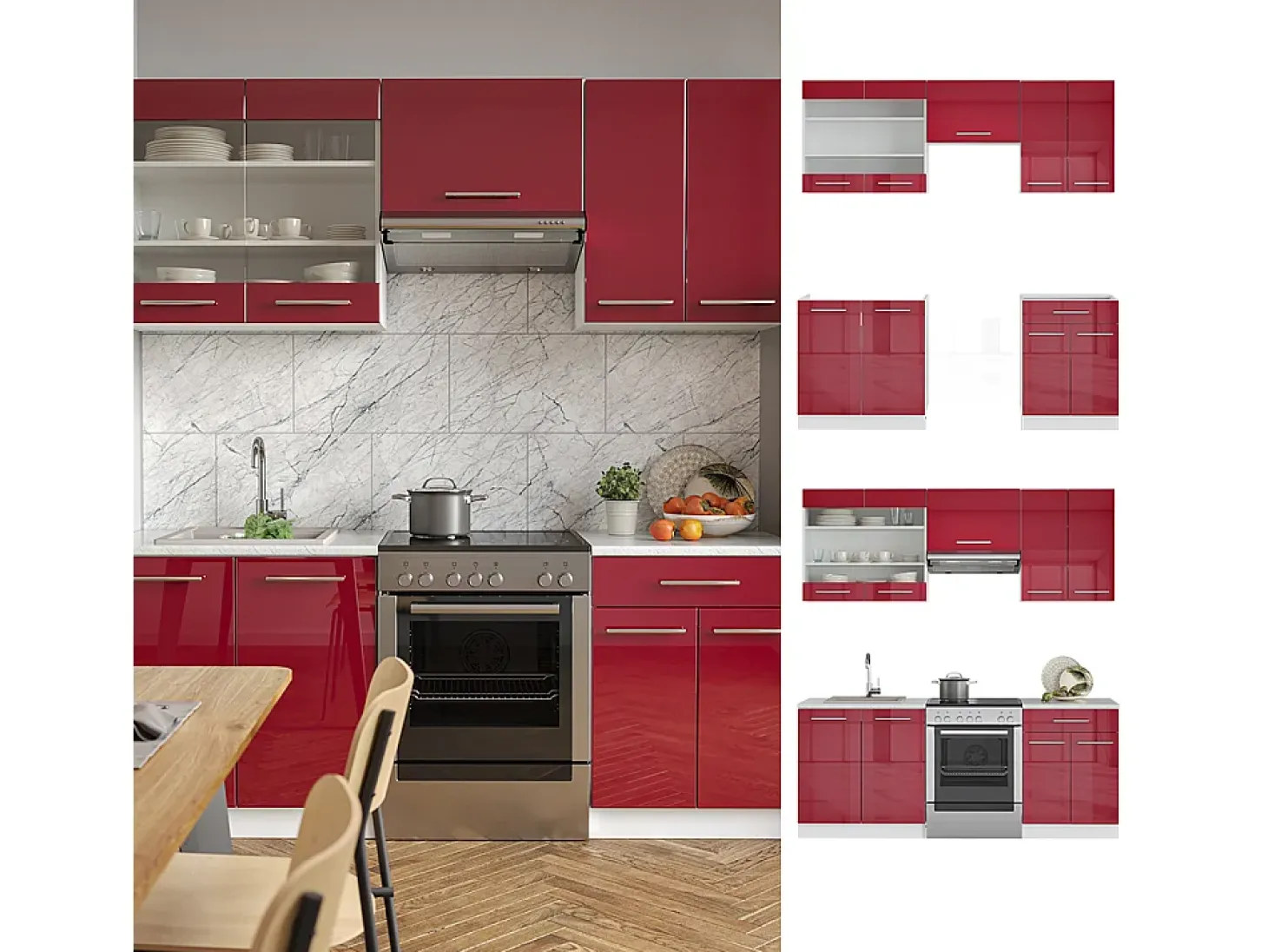 Mueble de cocina burdeos brillo intenso/blanco 200x60x81.6 fame-line