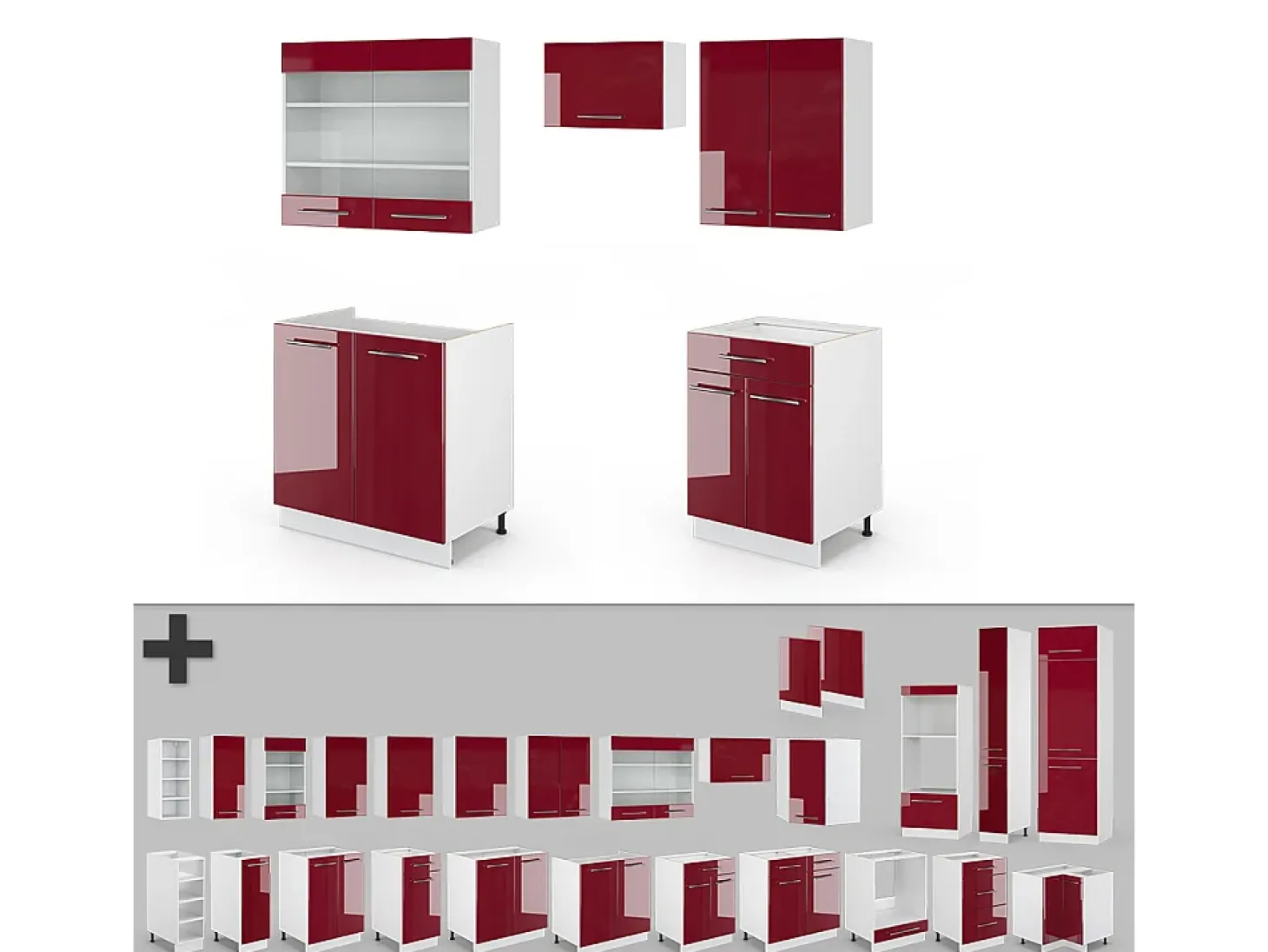 Mueble de cocina burdeos brillo intenso/blanco 200x60x81.6 fame-line