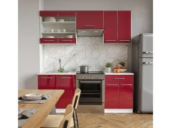Mueble de cocina burdeos brillo intenso/blanco 200x60x81.6 fame-line