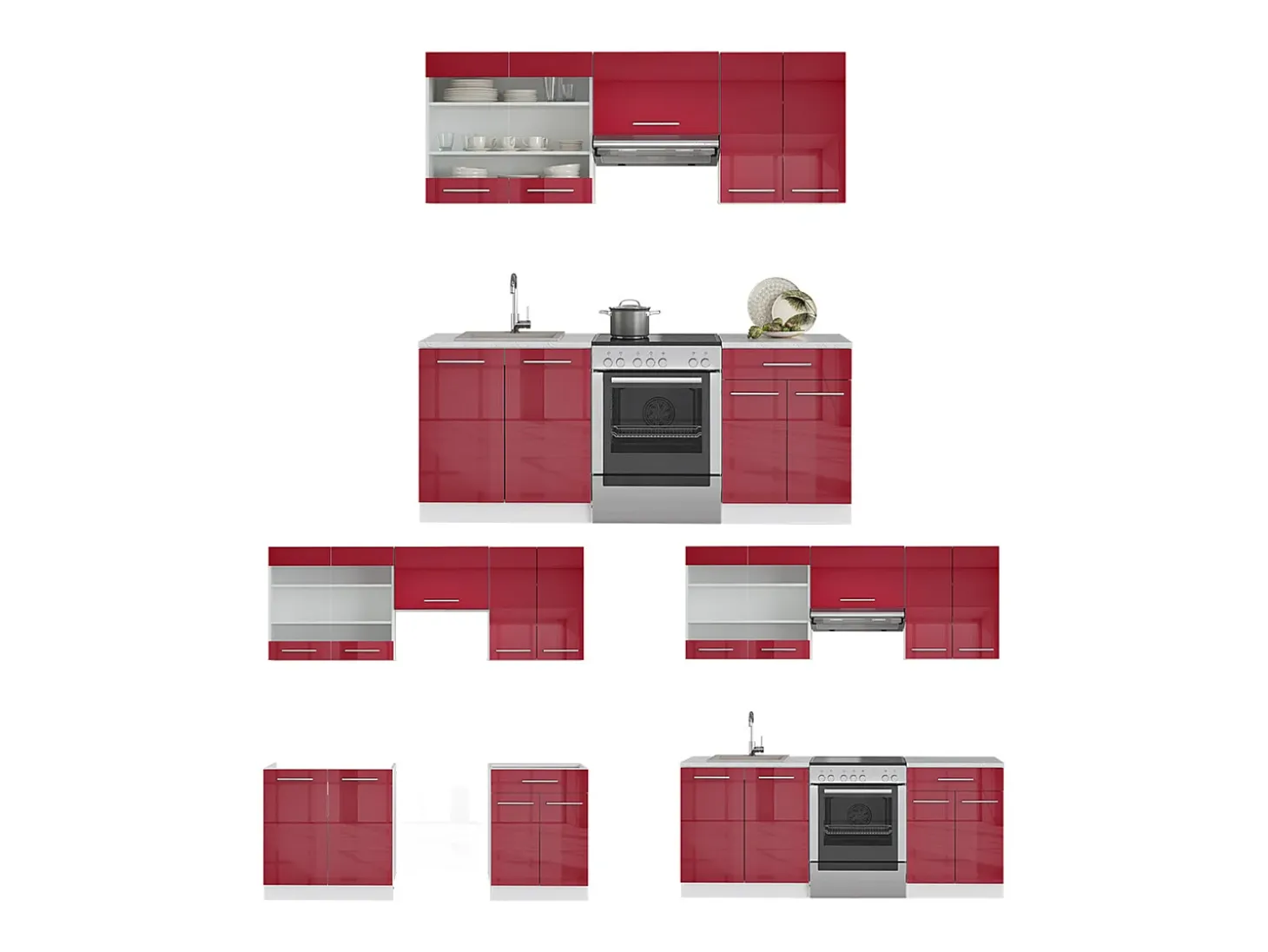 Mueble de cocina burdeos brillo intenso/blanco 200x60x81.6 fame-line