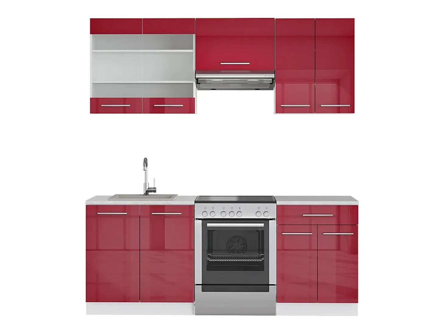 Mueble de cocina burdeos brillo intenso/blanco 200x60x81.6 fame-line