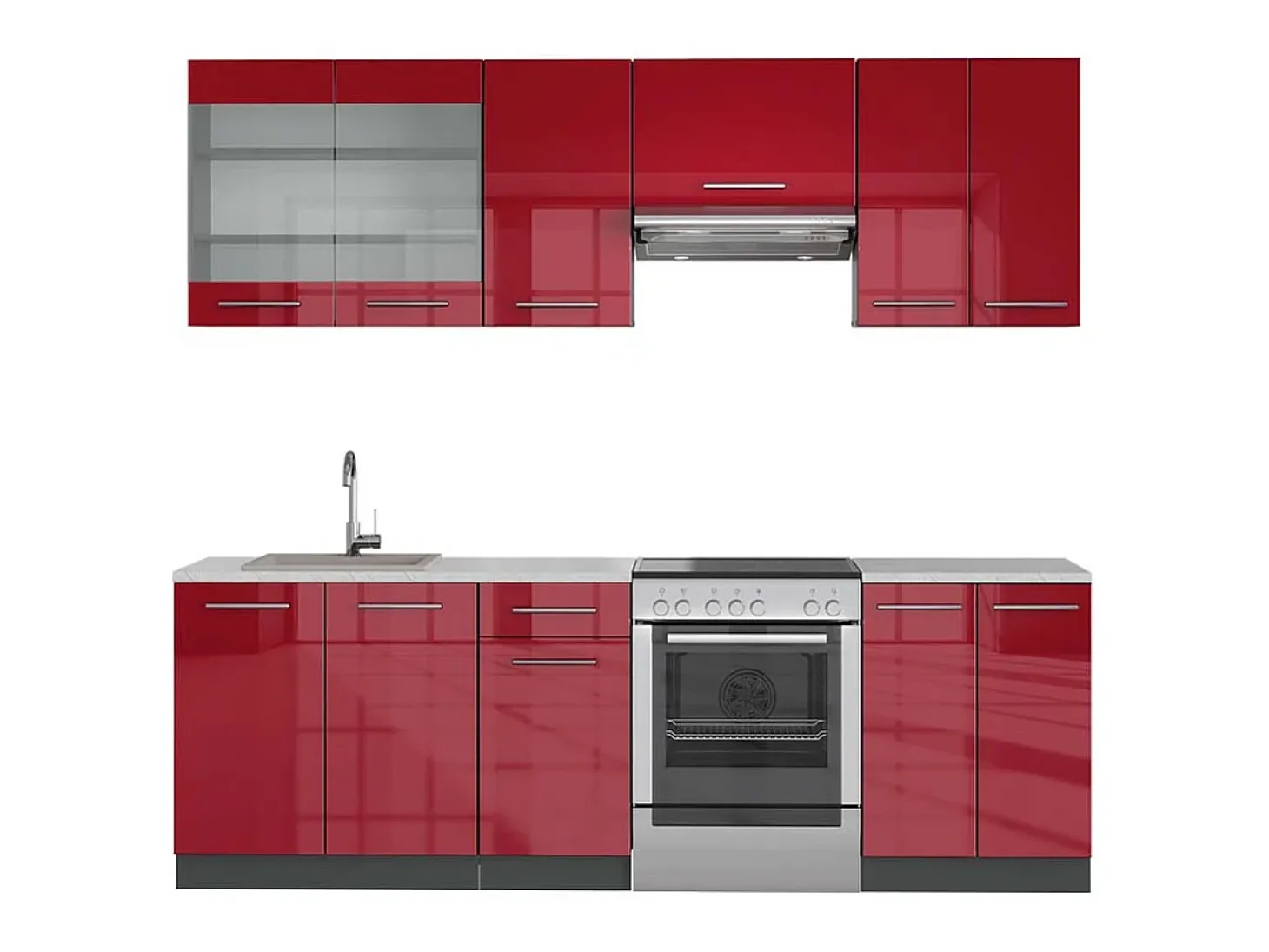 Mueble de cocina burdeos brillo intenso/antracita 240x60x81.6 fame-line