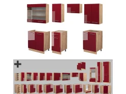 Mueble de cocina burdeos brillo intenso/roble dorado 240x46x81.6 fame-line