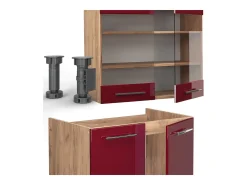 Mueble de cocina burdeos brillo intenso/roble dorado 240x46x81.6 fame-line