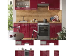 Mueble de cocina burdeos brillo intenso/roble dorado 240x46x81.6 fame-line