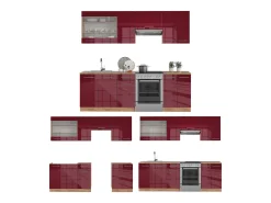 Mueble de cocina burdeos brillo intenso/roble dorado 240x46x81.6 fame-line