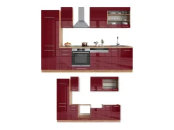 Mueble de cocina burdeos brillo intenso/roble dorado 300x60x81.6 fame-line
