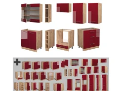 Mueble de cocina burdeos brillo intenso/roble dorado 235x60x81.6 fame-line