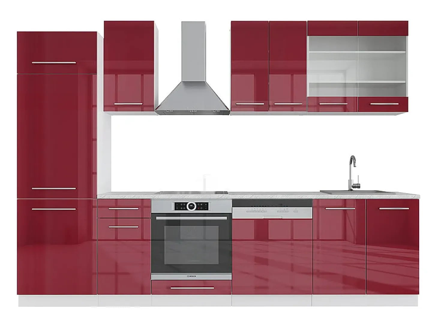 Mueble de cocina burdeos brillo intenso/blanco 300x46x81.6 fame-line