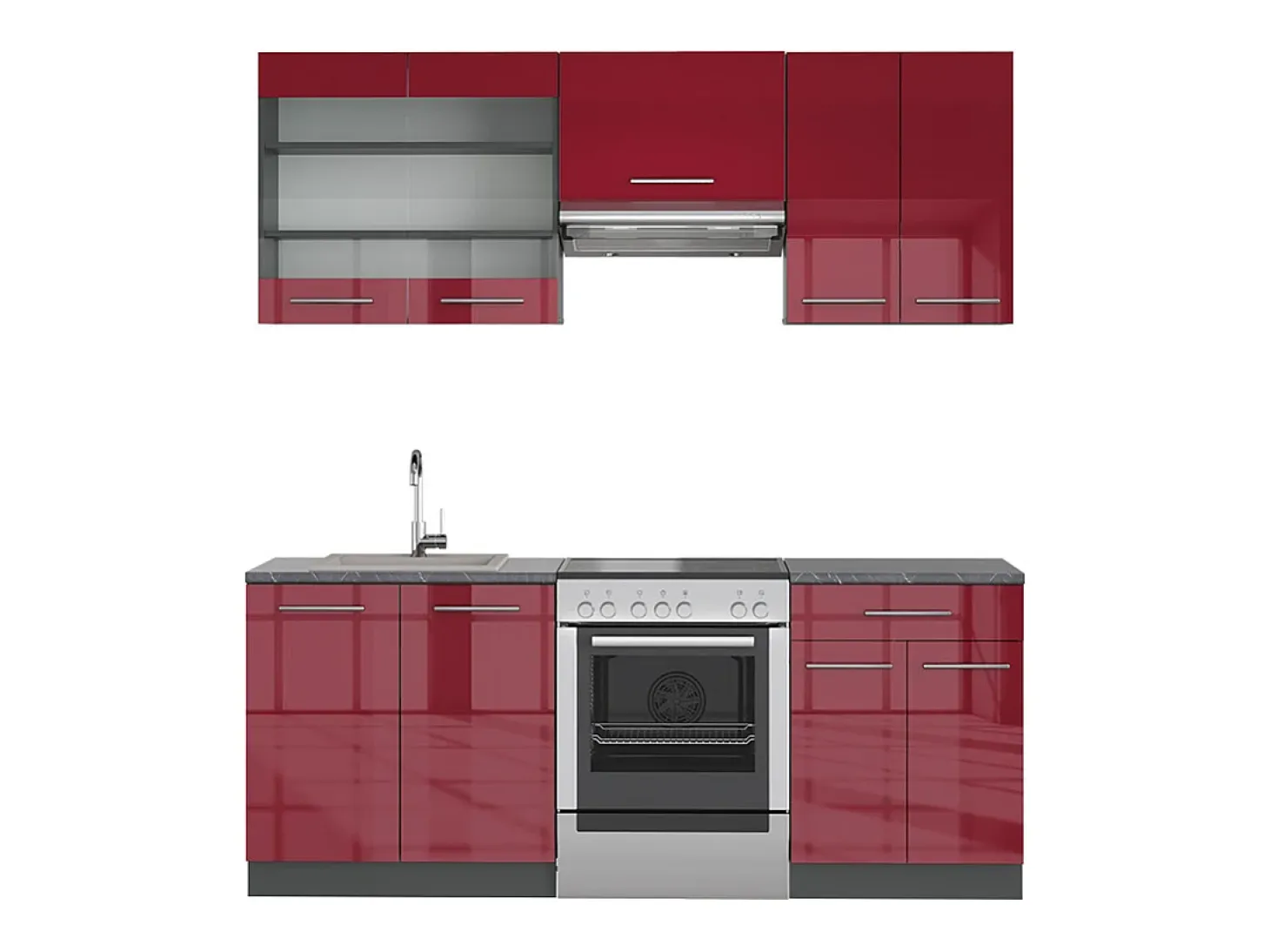 Mueble de cocina burdeos brillo intenso/antracita 200x60x81.6 fame-line