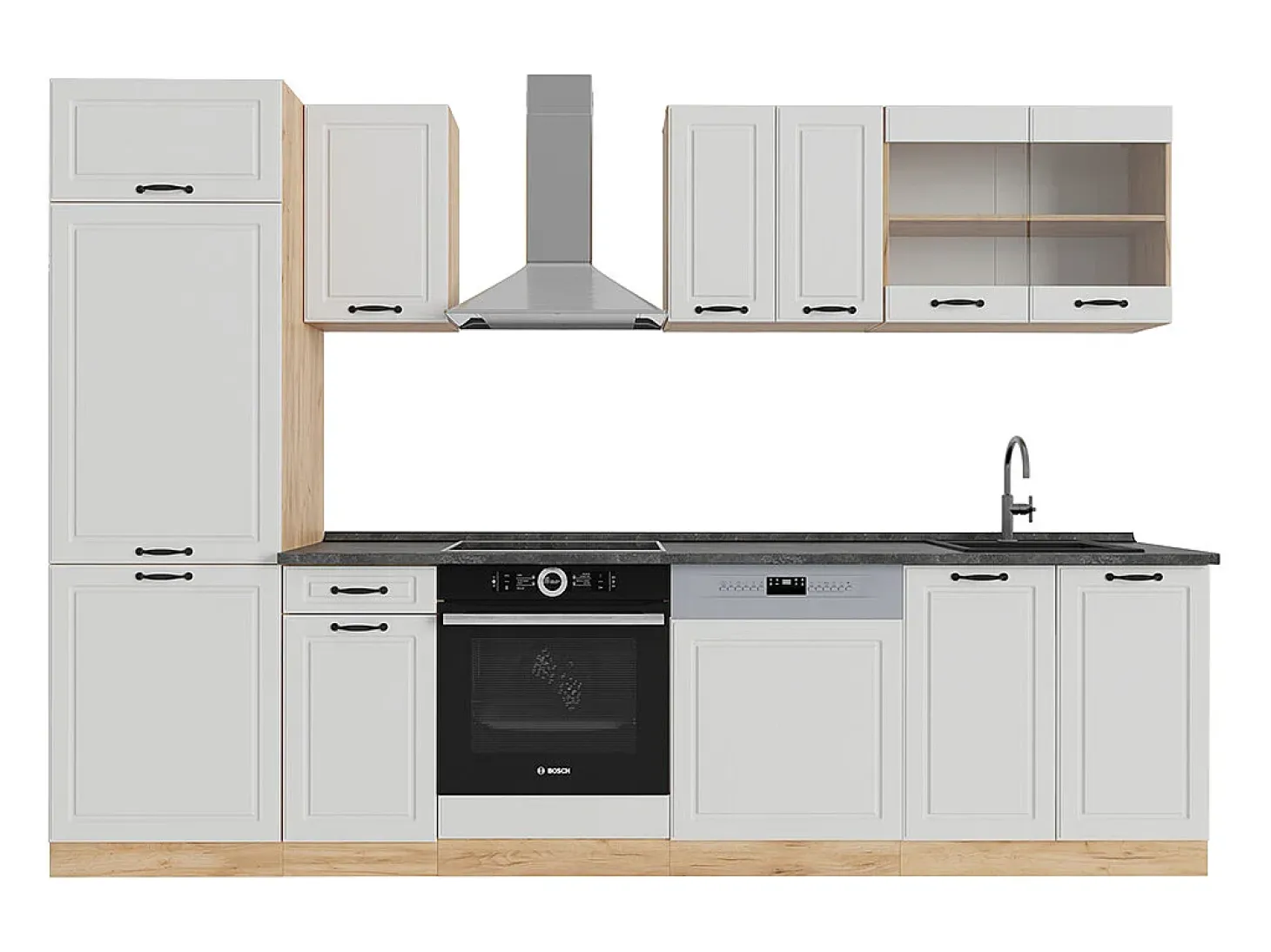 Mueble de cocina casa de campo blanca/roble dorado 300x60x81.6 r-line